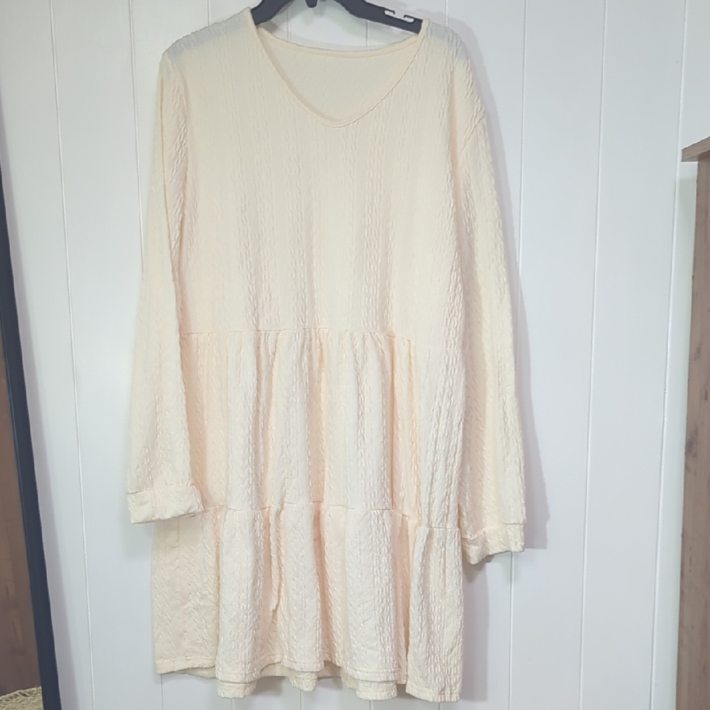 Cream Long-Sleeve Tiered Tunic Top